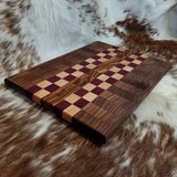 Walnut, purple heart, maple, zebrawood quilt board